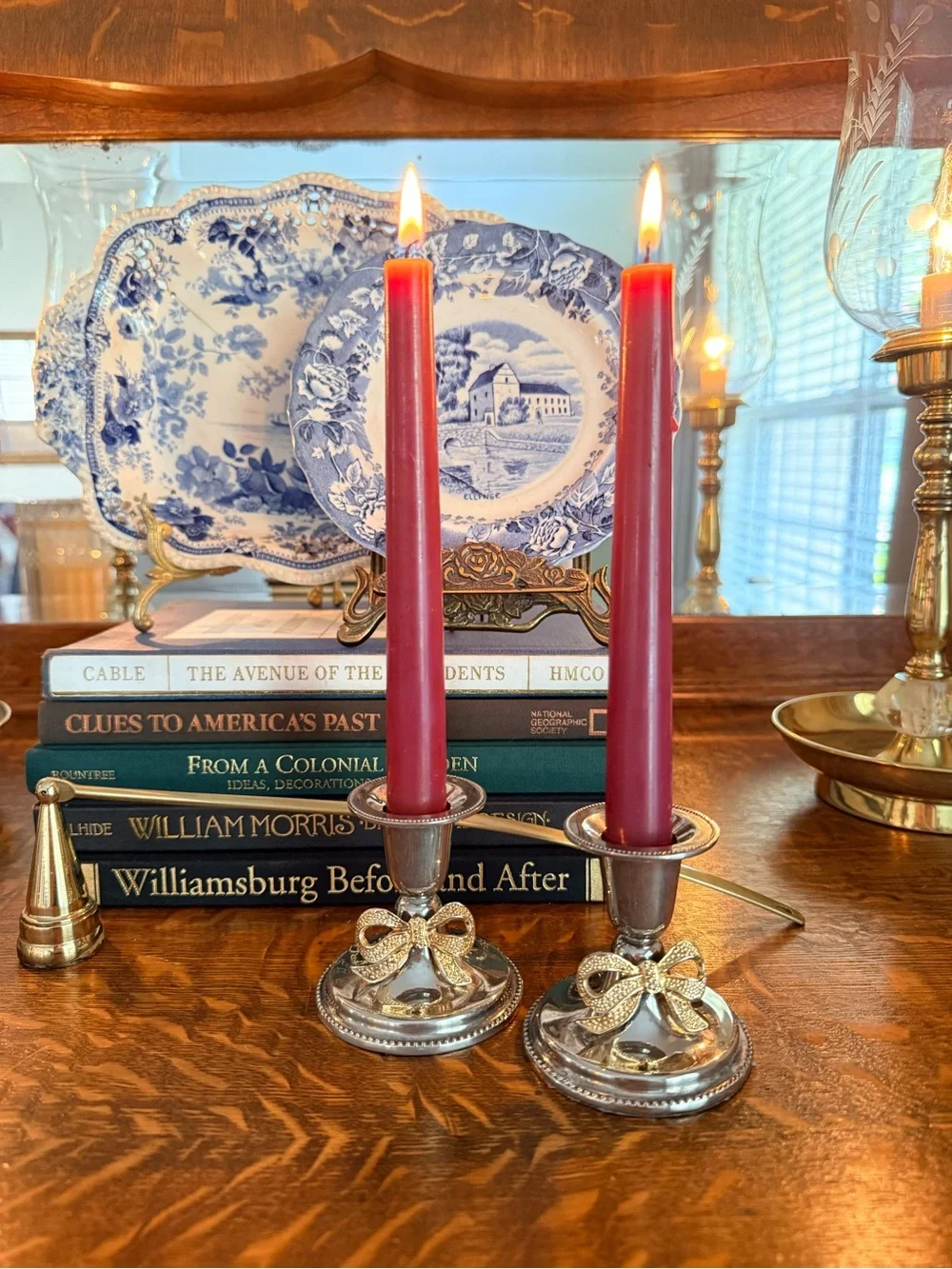 Silverplate & Brass Bow Candlestick Holders